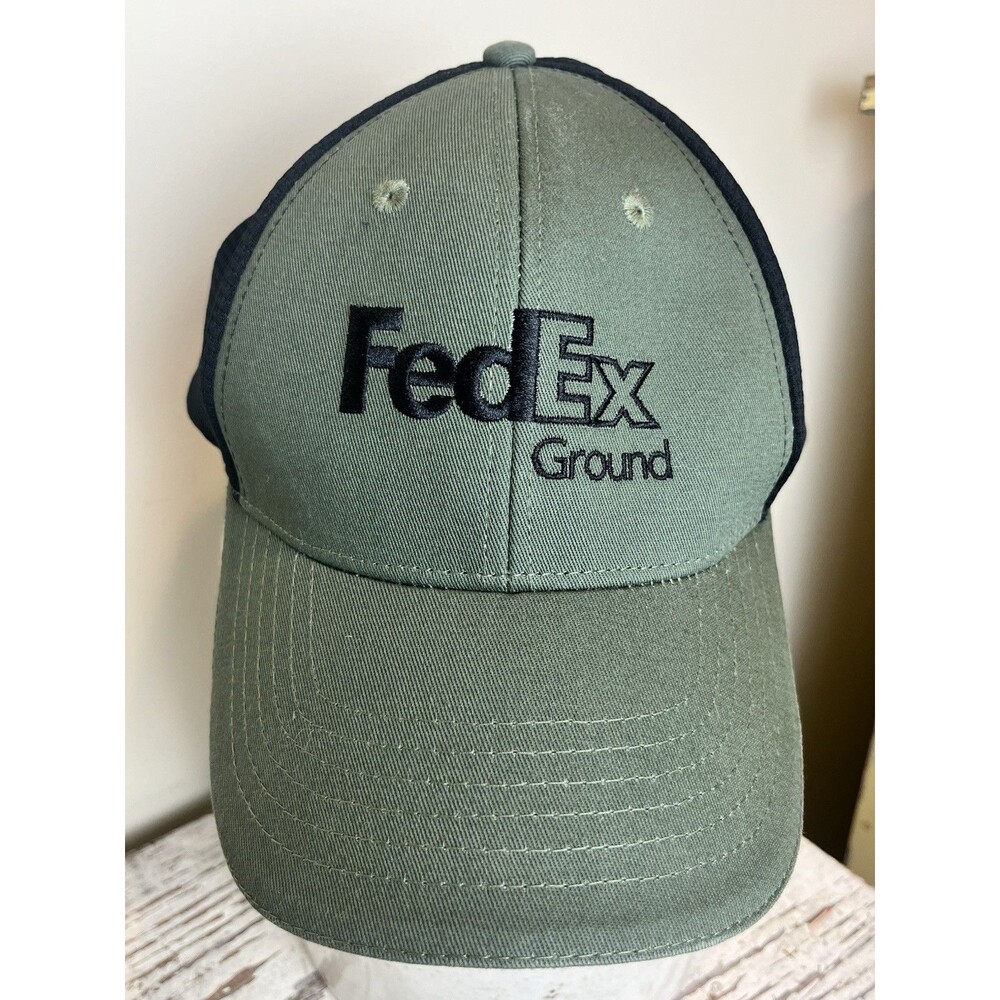 Fedex Hat Cap Man Adjustable Army Green Black Mesh Black Strap Camouflage Brim